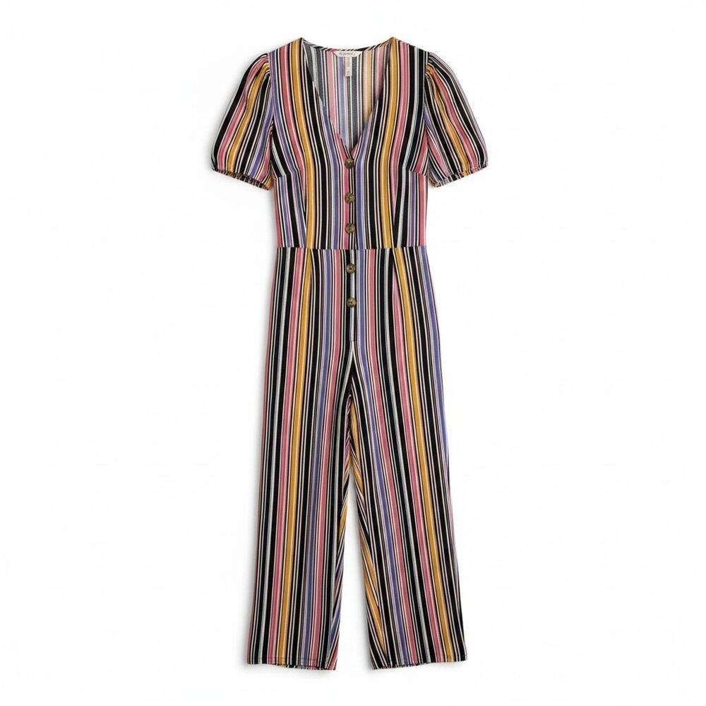 Y2K Xhilaration Womens Short Sleeve Cropped Jumpsuit Striped Multi Color S Boho